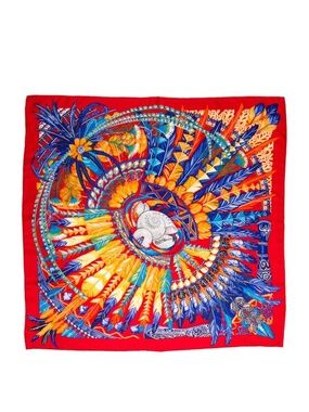 Like new Hermès Danse Pacifique Scarf 100% Silk Red Blue Yellow
